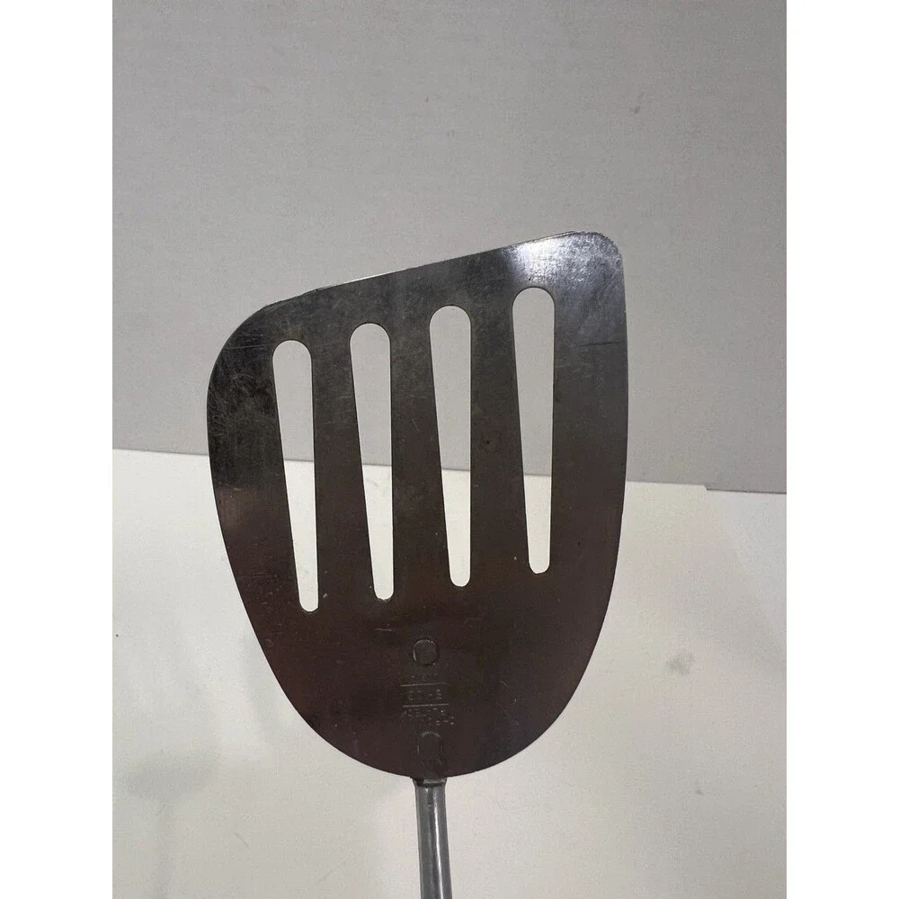 EKCO Spatula Slotted Angled  Chromium Plated Black Handle USA 13” Melt Marks